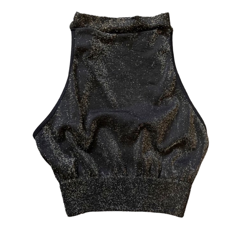 Free People Black Shimmer Halter Crop Top